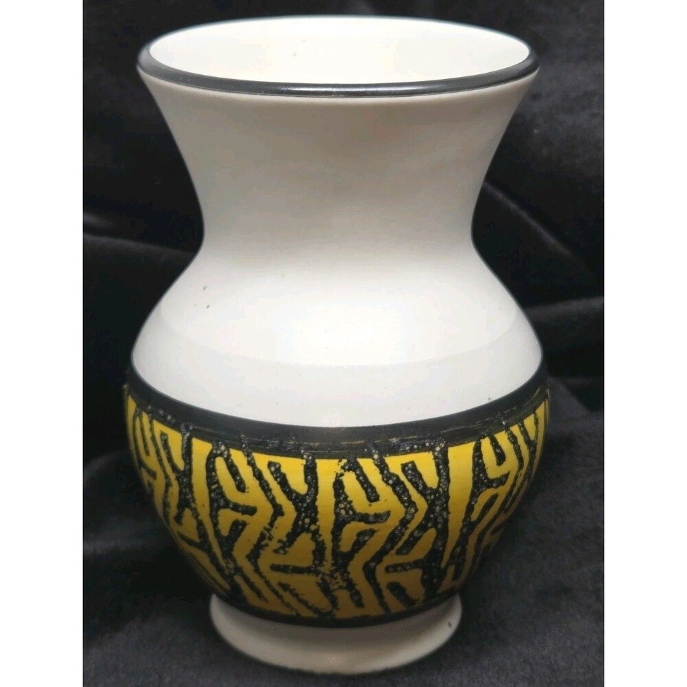 VTG W German Pottery Vase Fat Lava MCM Yellow Black 12cm possib Dumler & B As-Is